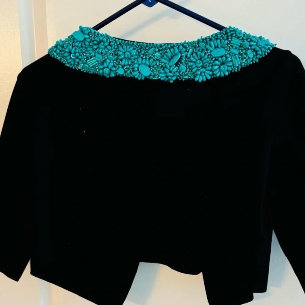 Moschino Cardigan embroidered with genuine Turquoise stones sz 10 Made in Italy - Picture 7 of 11